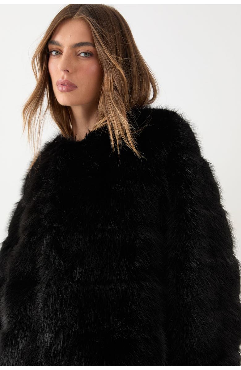 MissPap Panelled Faux Fur Coat, Alternate, color, Black