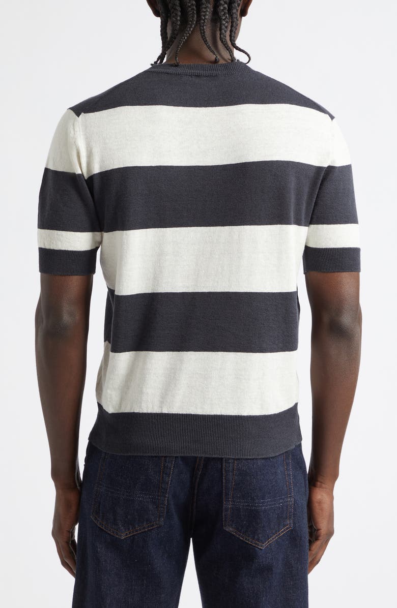 Drake's Stripe Linen & Cotton T-Shirt, Alternate, color, Ecru Charcoal