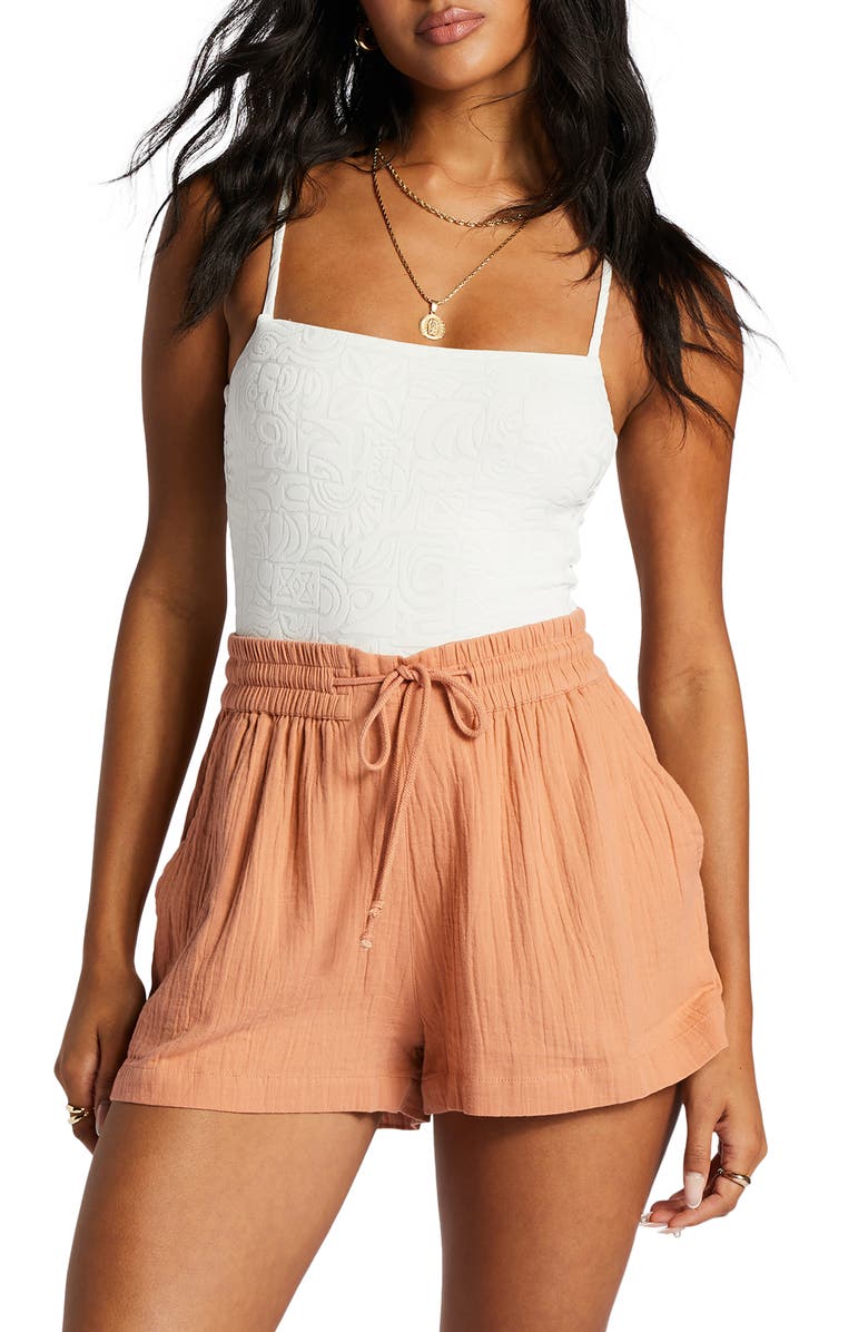 Billabong Cotton Gauze Cover-Up Shorts, Main, color, Rose Dawn