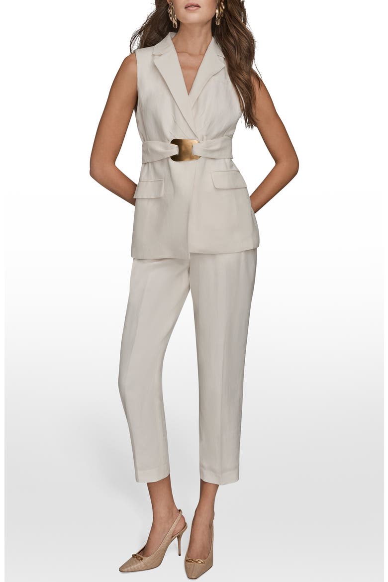 Belted Linen Blend Long Vest, Alternate, color, CREAM