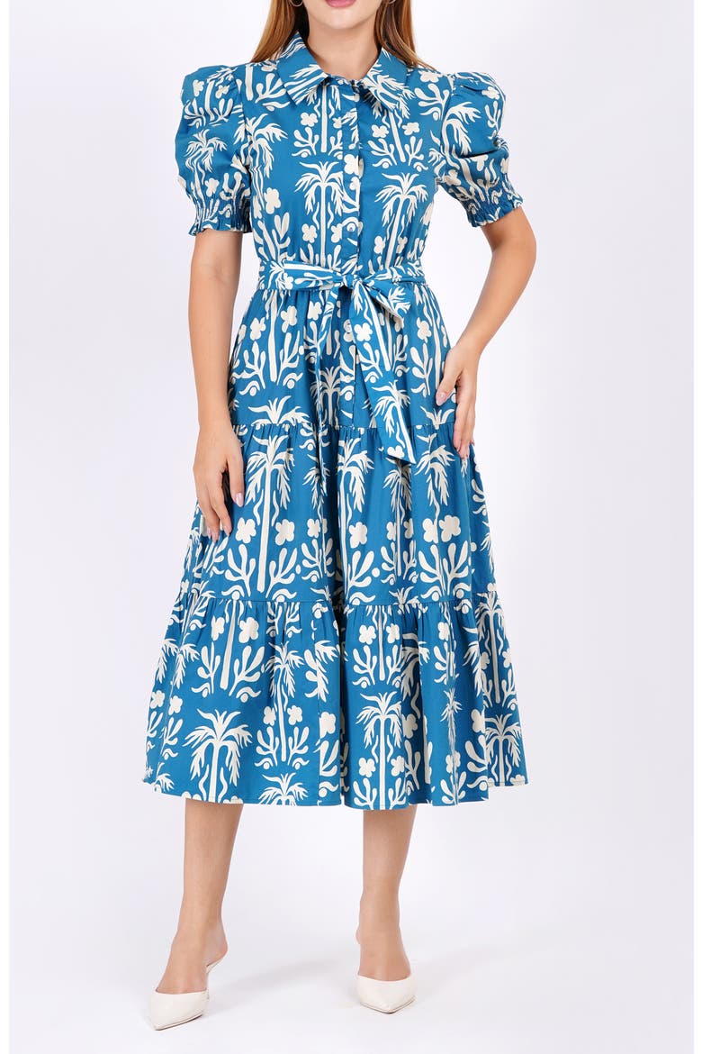 Octavia Puff Sleeve Shirt Dress, Main, color, Palm Fields Mykonos Blue