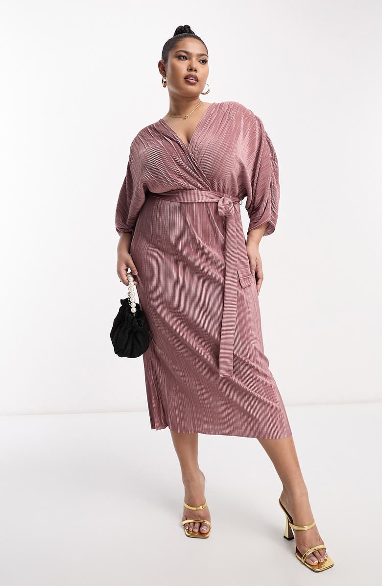 ASOS DESIGN Curve Wrap Midi Dress, Alternate, color, 