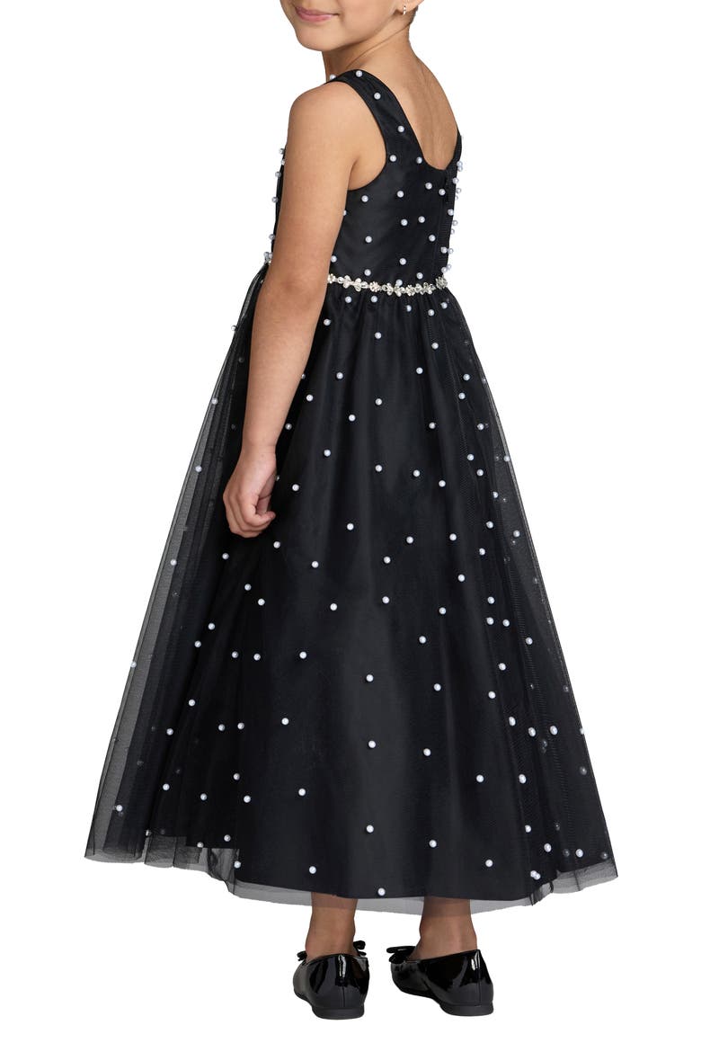 Girls Pearl Embellished Tulle Maxi Dress, Alternate, color, Black Ivory