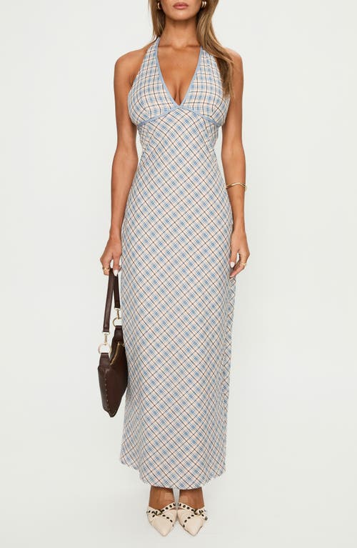Princess Polly Evienna Check Plunge Halter Neck Maxi Dress In Gray