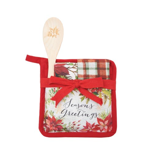 Poinsettia Greetings Potholders Set of 4