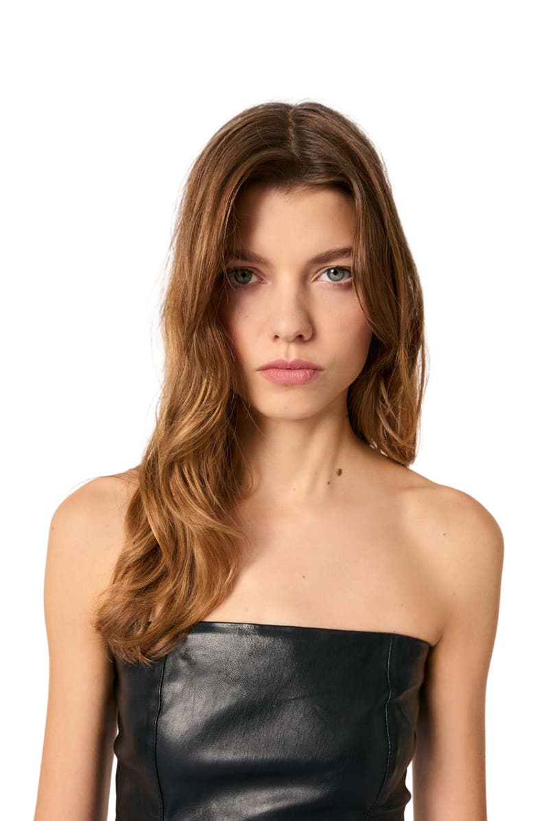 maje Bustier leather midi dress, Alternate, color, 