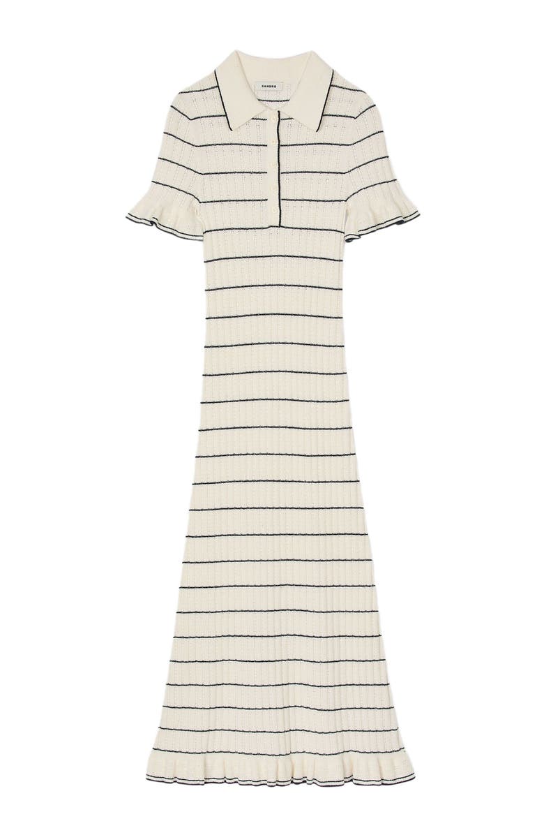 SANDRO Knitted midi dress with polo neck, Alternate, color, Ecru
