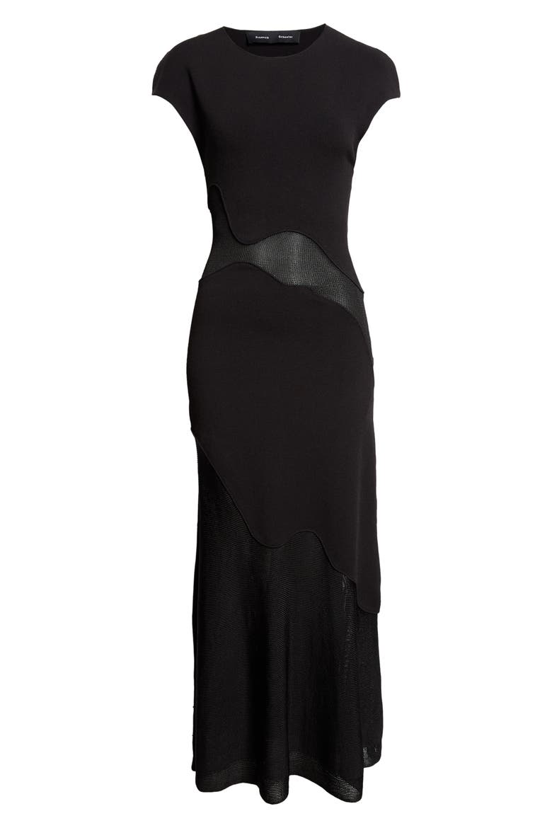Maissa Stretch Crepe & Mesh Gown, Alternate, color, BLACK