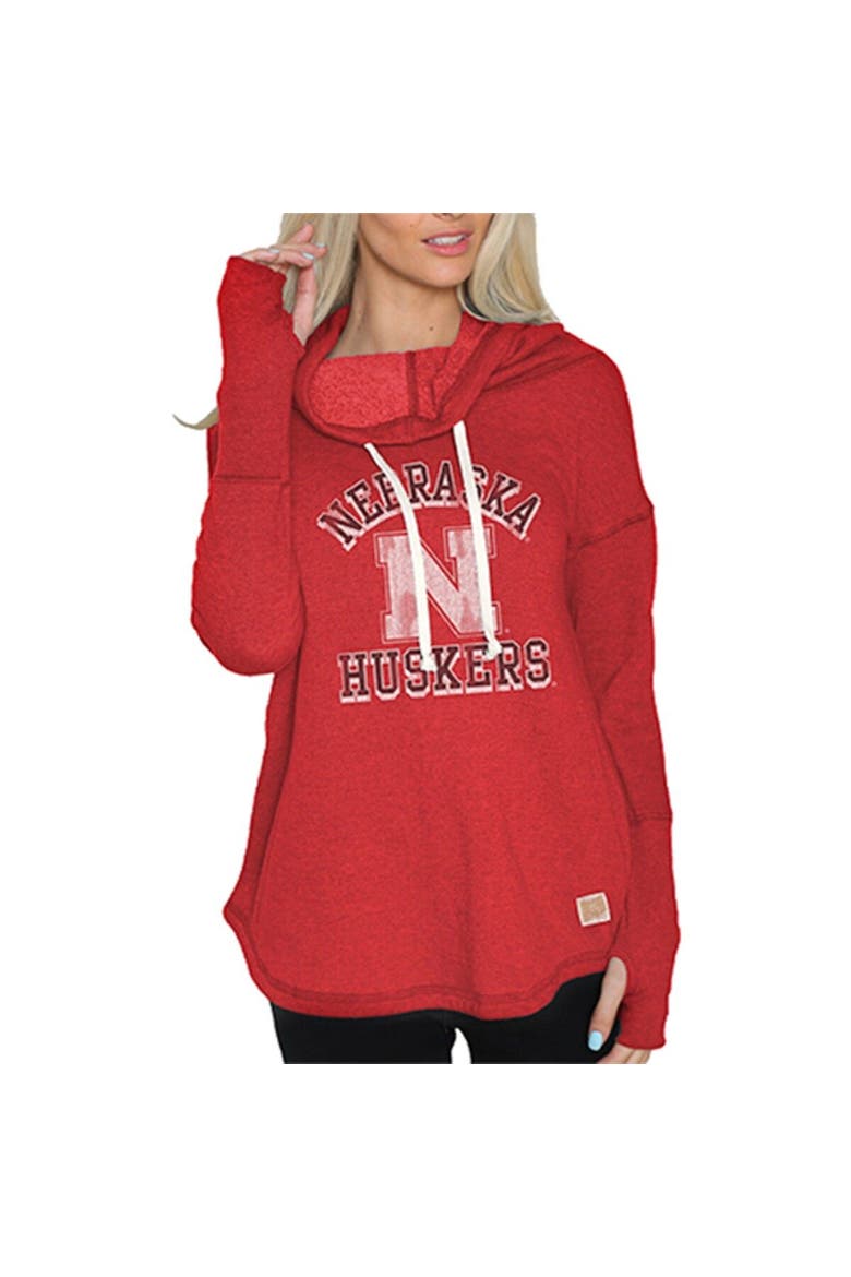 Women's Original Retro Brand Scarlet Nebraska Huskers Funnel Neck Pullover Sweatshirt, Main, color, Red