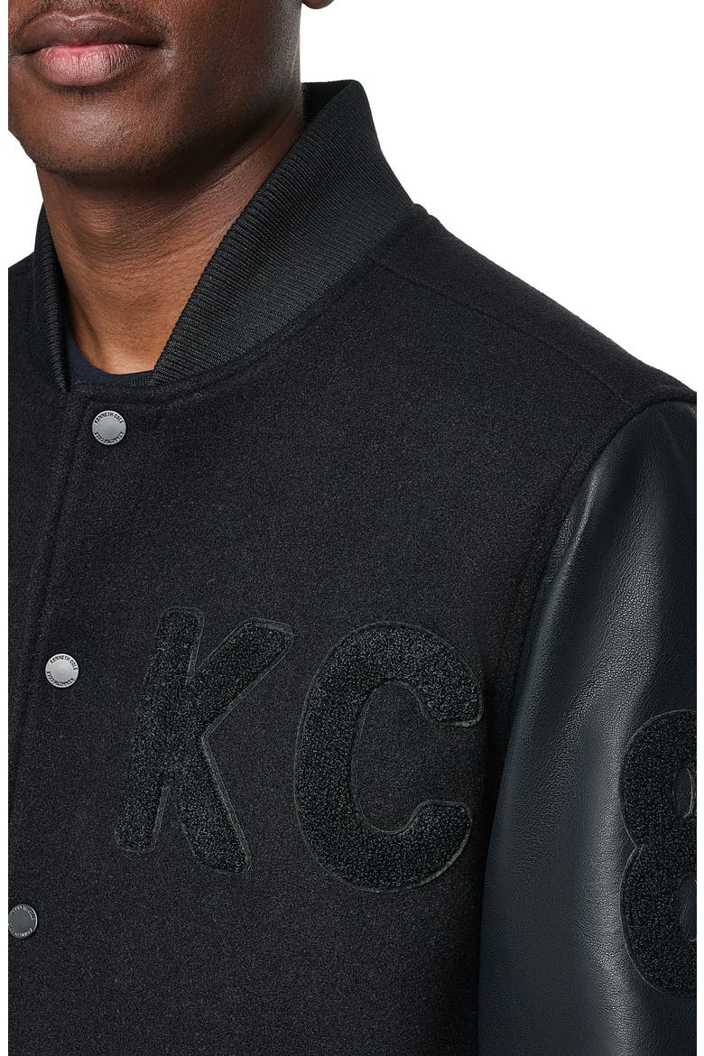 Faux Wool Varsity Bomber Jacket, Alternate, color, BLACK