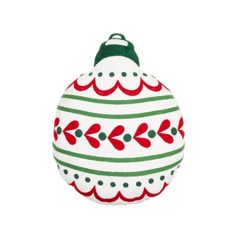 Festive White Christmas Ornament Shaped Throw Pillow 17" x 14"