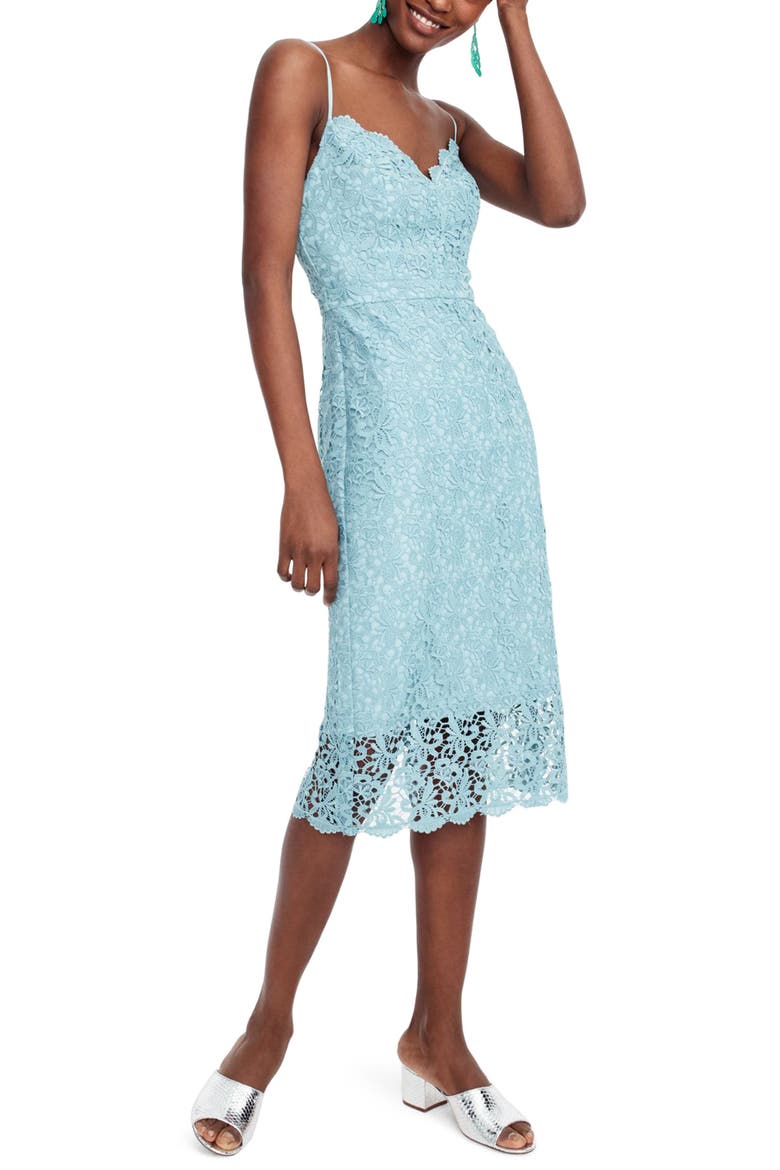 Guipure Lace Spaghetti Strap Dress, Main, color, WARM AQUA