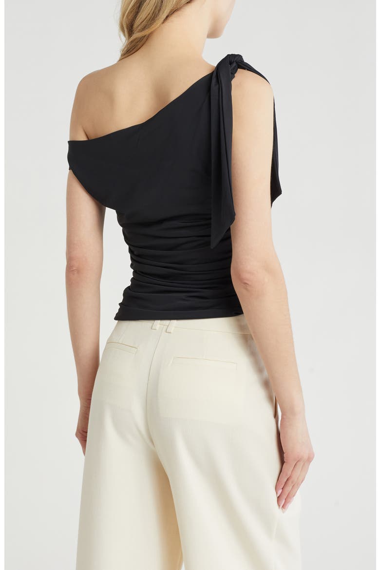 Bow One-Shoulder Ruched Top, Alternate, color, BLACK