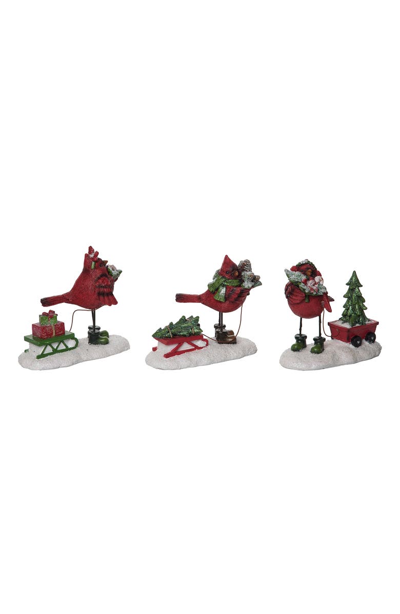 Transpac Resin Cardinal Carting Tree Set of 3 Christmas Decorations, Alternate, color, Multi