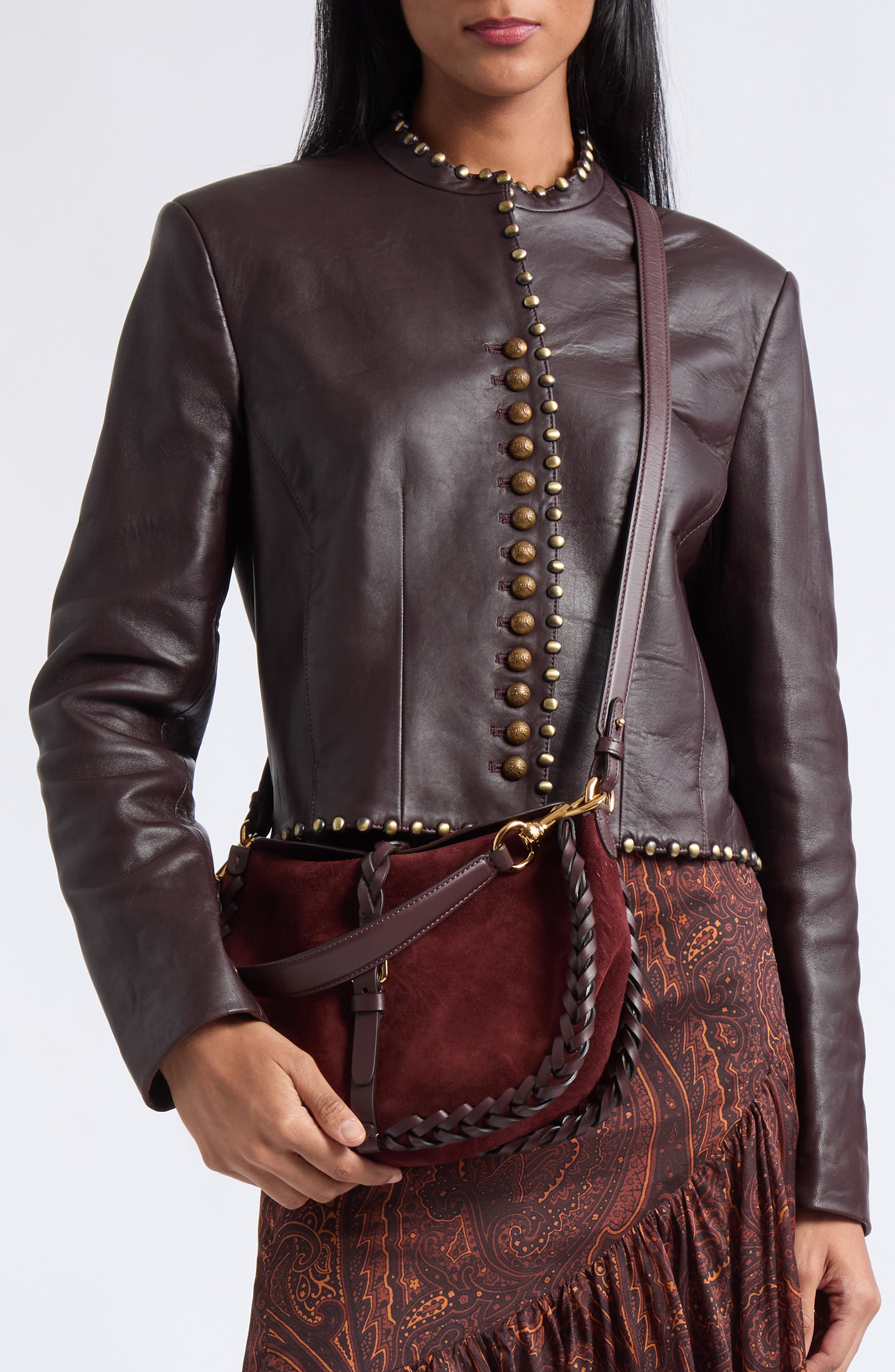 Braided Suede Crossbody Bag, Alternate, color, BORDEAUX SCURO