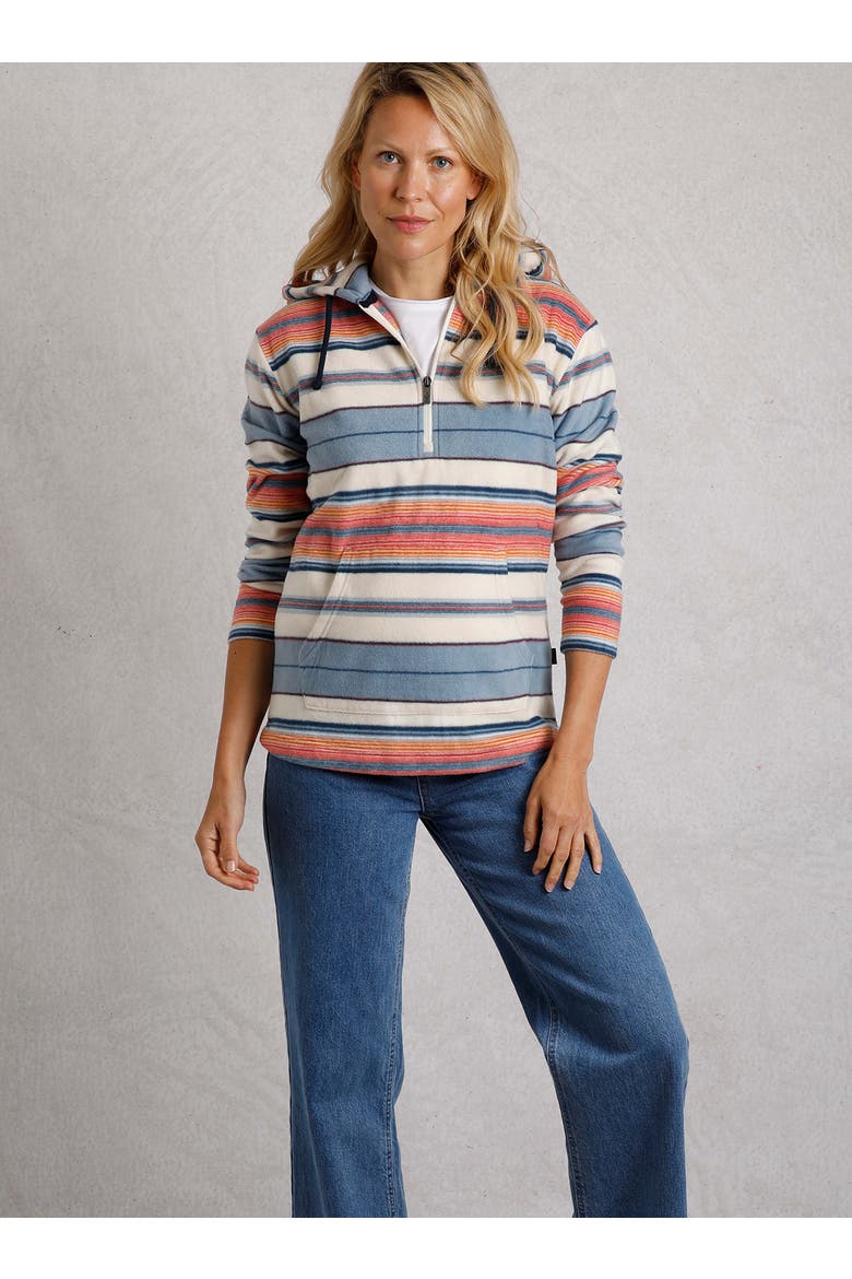 Lana 1/4 Zip Stripe Microfleece Hoodie, Alternate, color, Ecru