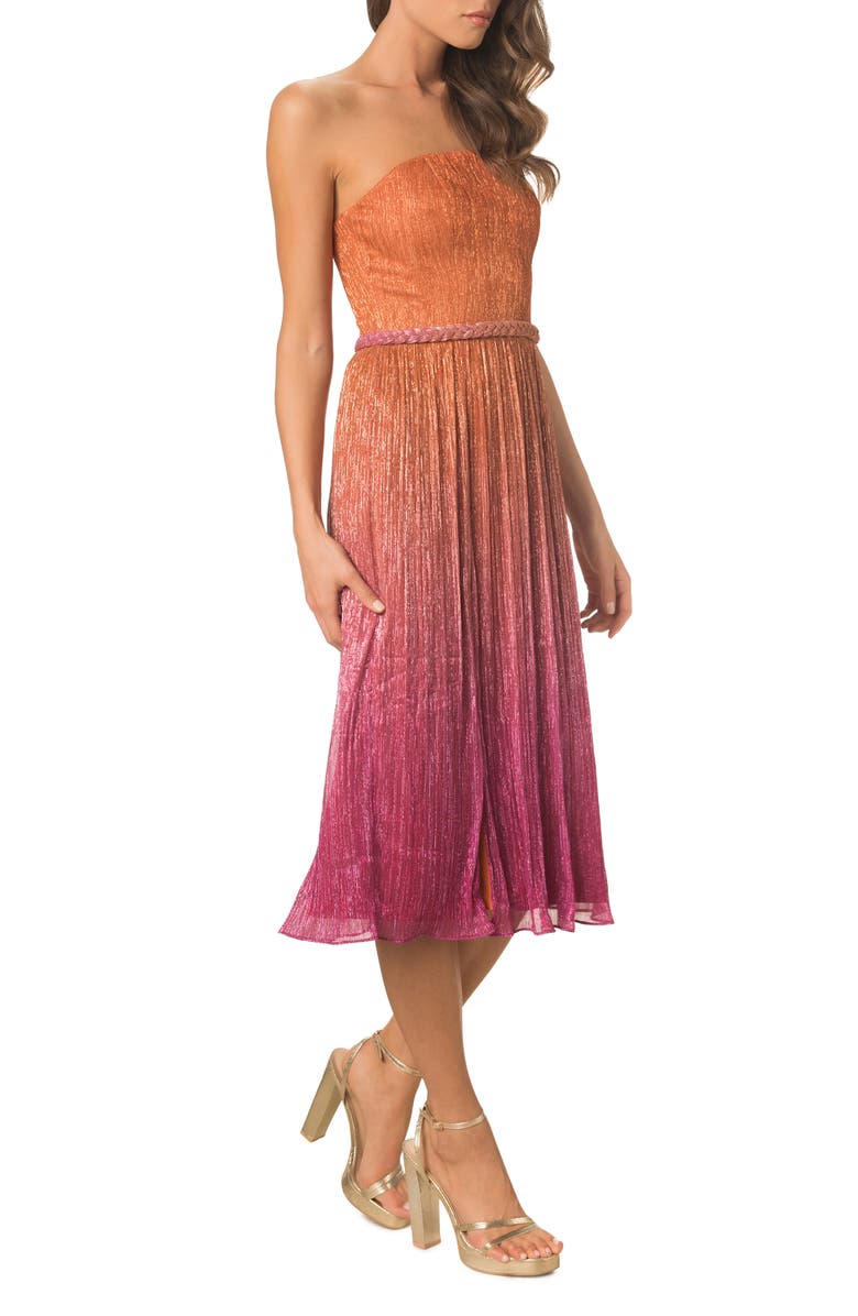 Dress the Population Haldis Metallic Ombré Strapless Cocktail Dress, Alternate, color, Orange Multi