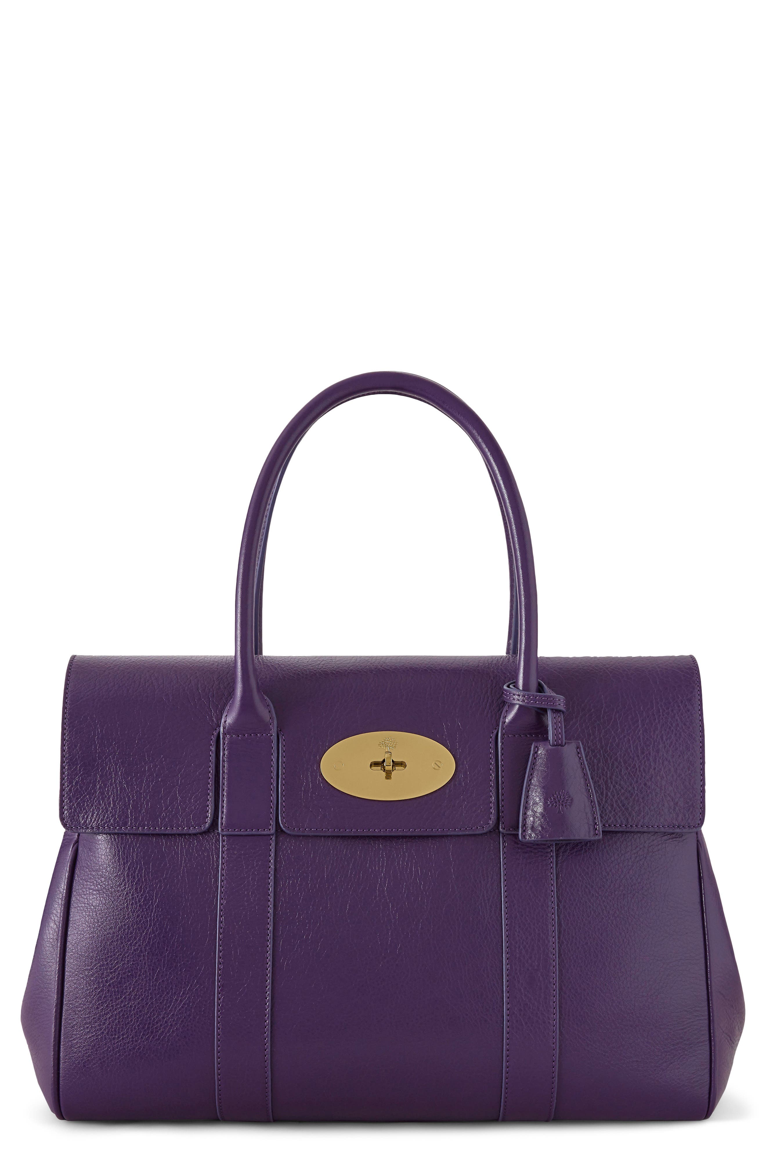 Bayswater High Shine Leather Satchel, Main, color, AMETHYST