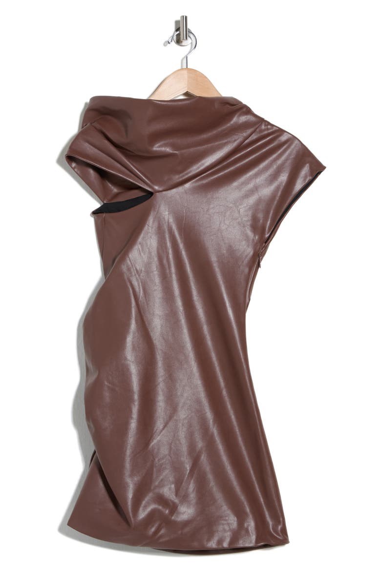 Nordi Faux Leather Ruched Minidress, Alternate, color, COFFEE