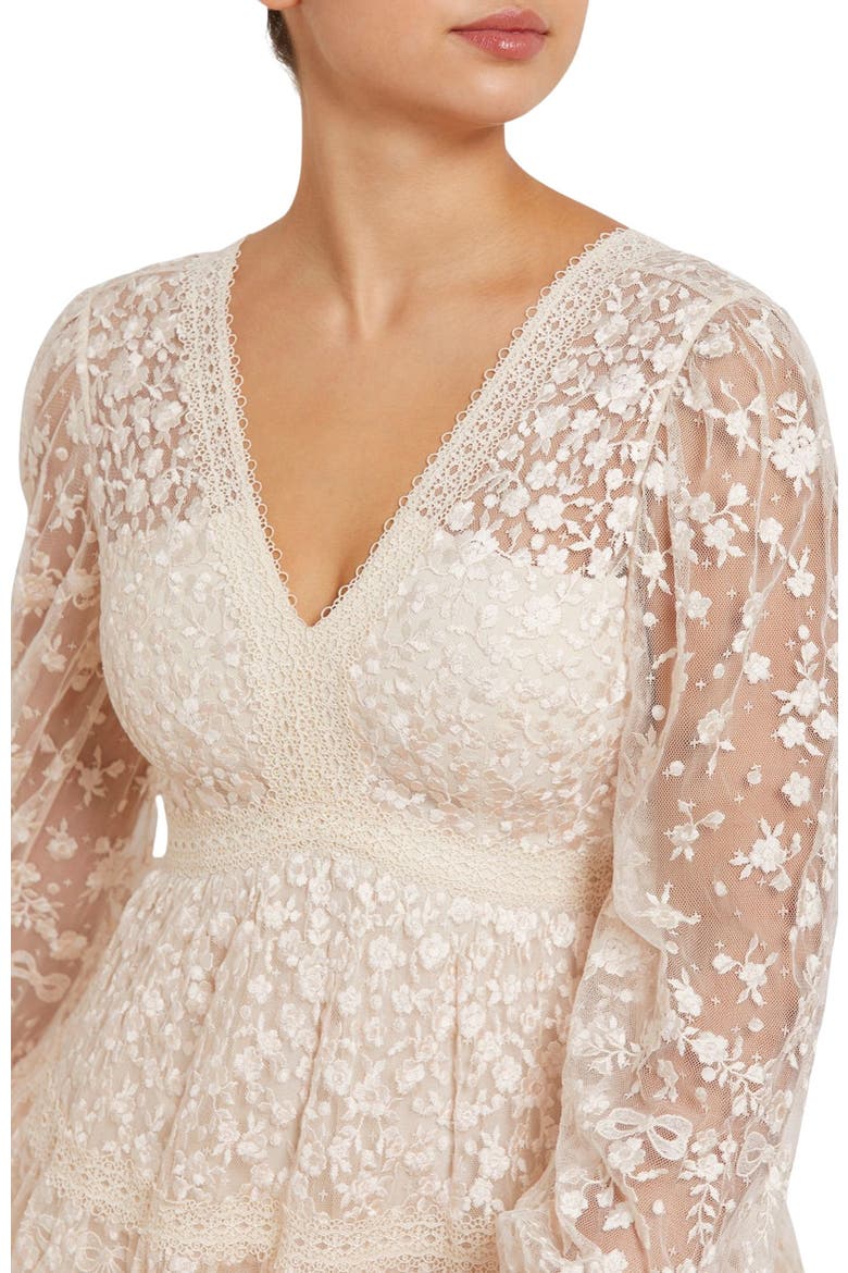 Celestia Ribbon Long Sleeve V-Neck Gown, Alternate, color, Champagne