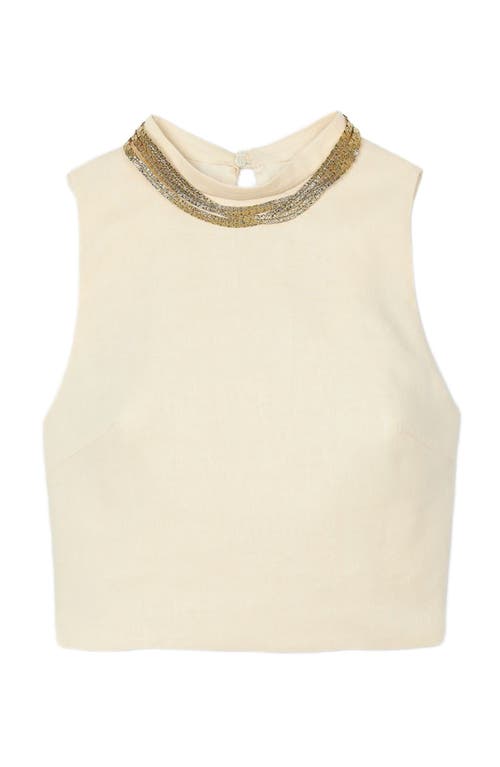 Sandro Womens Sleeveless Cropped Linen-blend Top Naturels In Ecru