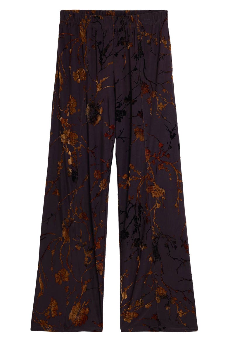 Burnout Floral Straight Leg Pants, Alternate, color, BROWN
