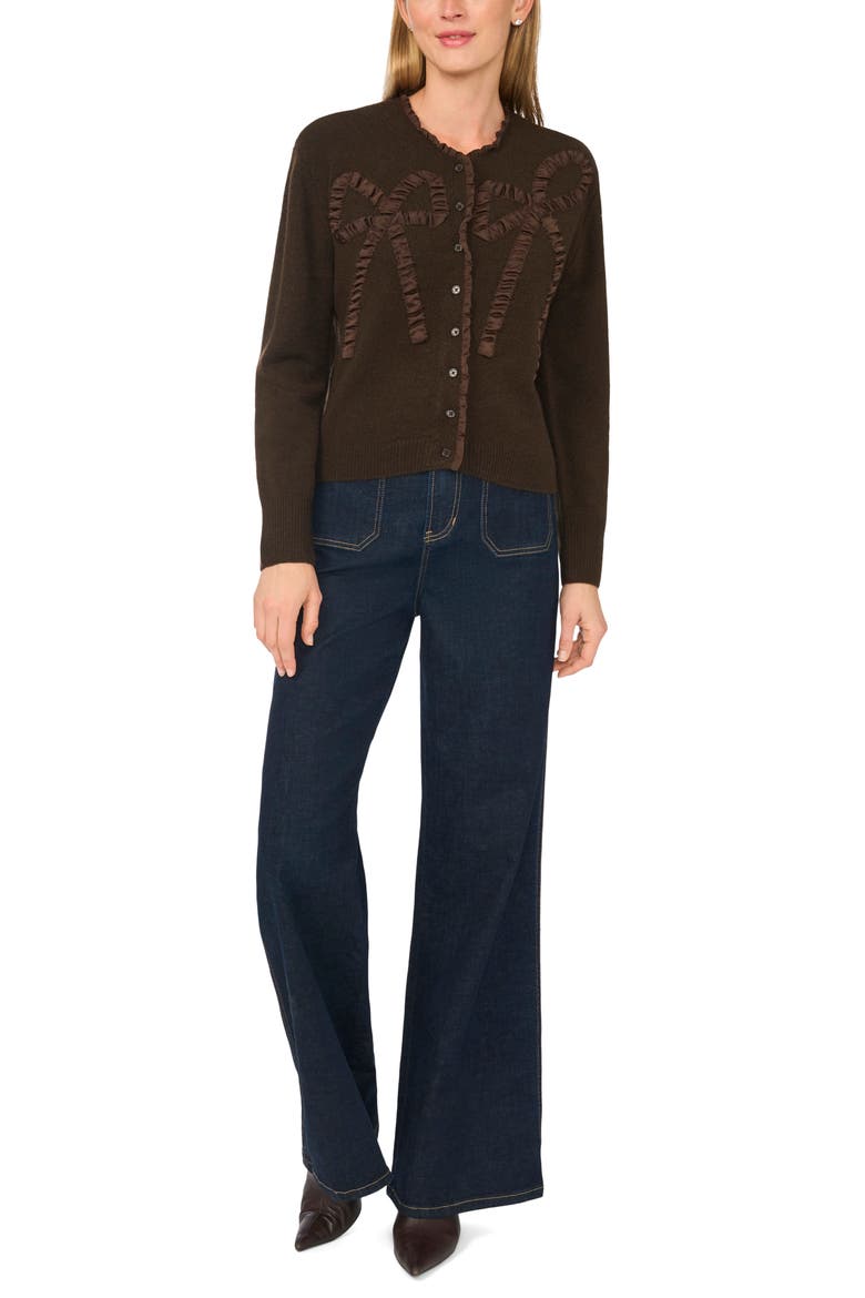 Ruffle Bow Cardigan, Alternate, color, CHOCOLATE