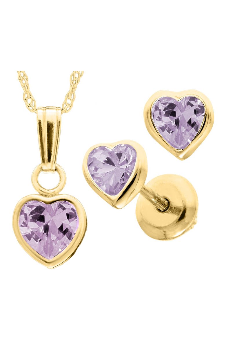 14k Gold Birthstone Necklace & Stud Earrings, Alternate, color, JUNE