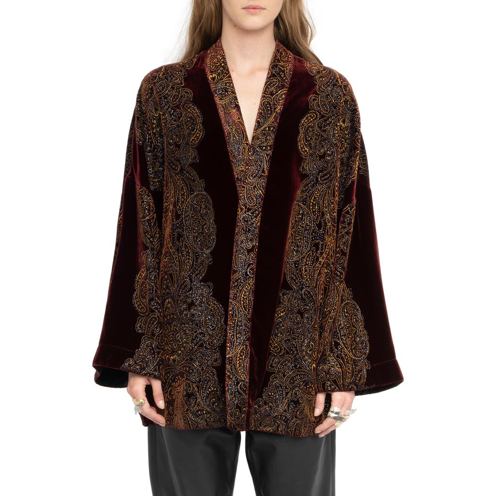 Zadig & Voltaire Sequin Paisley Velvet Jacket In Burgundy