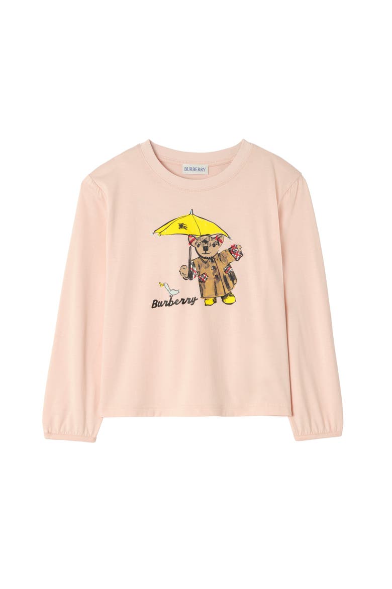Rain Bear  Cotton Long-sleeve T-shirt, Main, color, Bouquet pink