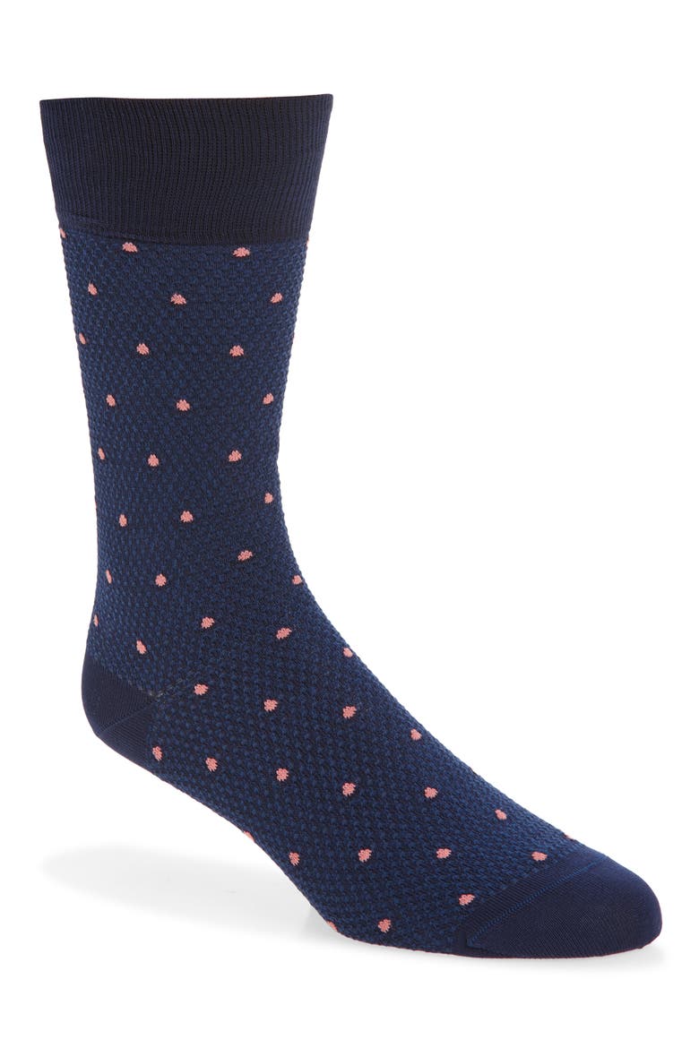 Naven Polka Dot Cotton Blend Dress Socks, Main, color, NAVY