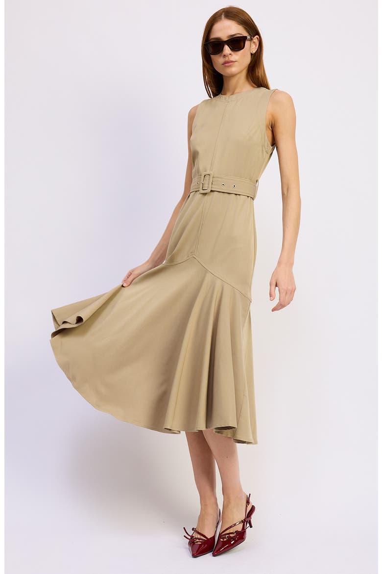 Autumn Belted Midi Dress, Alternate, color, KHAKI