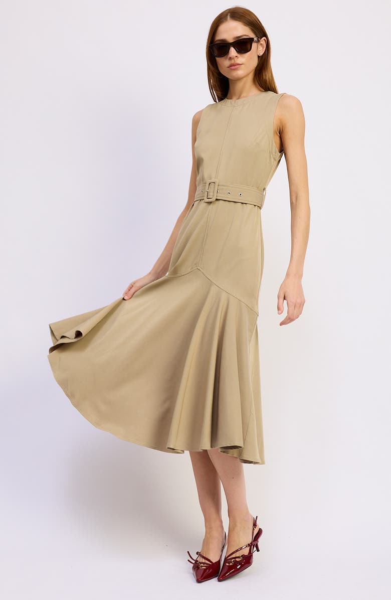 En Saison Autumn Belted Midi Dress, Alternate, color, Khaki