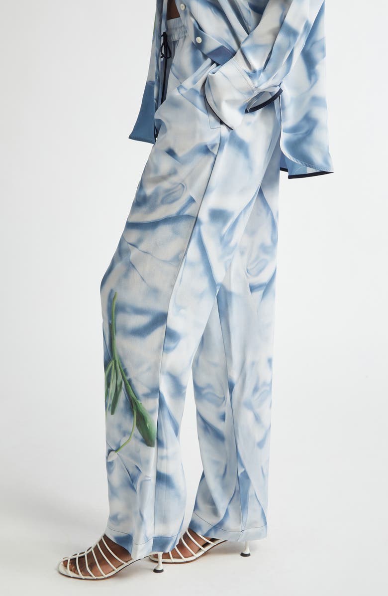 Victoria Beckham Pleat Detail & Flowers Trompe l'Oeil Silk Satin Pants, Alternate, color,