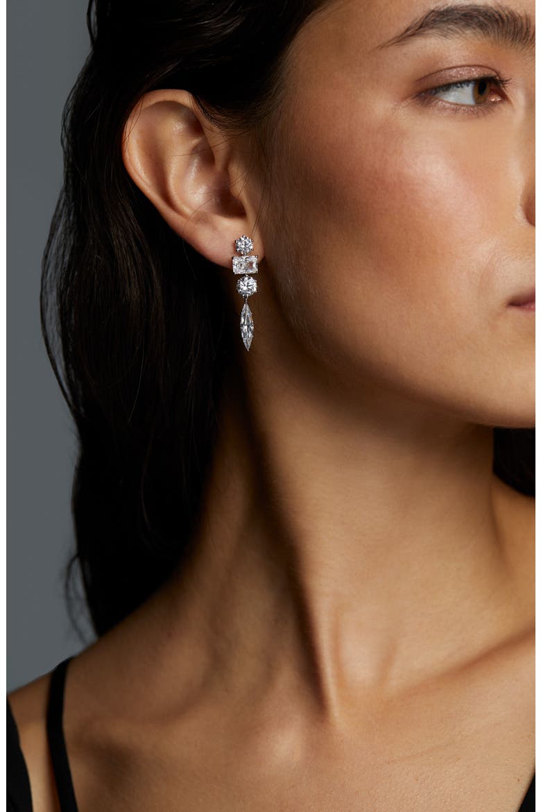 Beatrix Mixed Cubic Zirconia Drop Earrings, Alternate, color, RHODIUM