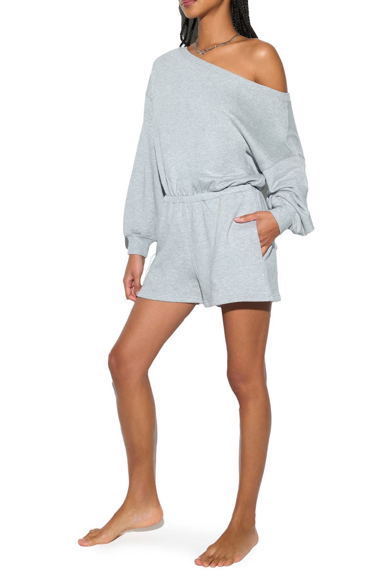 Spiritual Gangster La Vida Long Sleeves Cotton Blend French Terry Romper, Alternate, color, Heather Grey