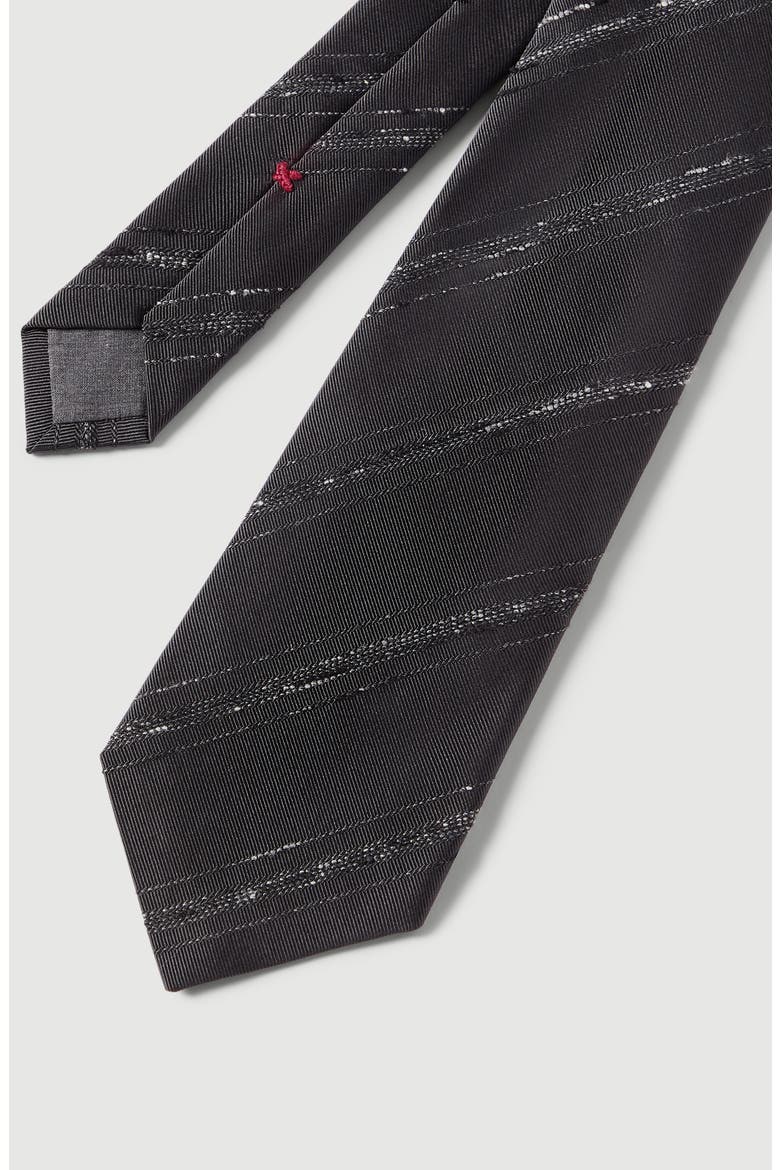 Slubbed stripes silk and cotton tie, Alternate, color, Anthracite