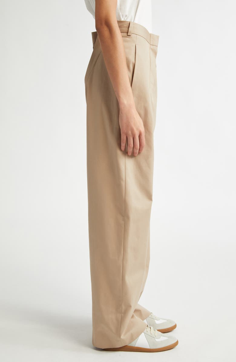 MM6 Maison Margiela Pleated Cotton Gabardine Straight Leg Pants, Alternate, color, Sand
