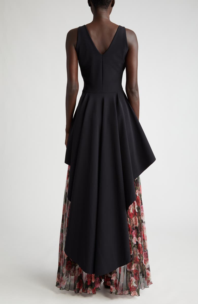 Chiara Boni La Petite Robe Floral Ruffle Pleat Panel Chiffon Gown, Alternate, color, 