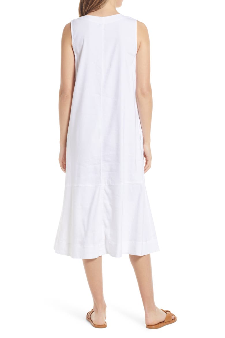 Sleeveless V-Neck Linen Blend Midi Dress, Alternate, color, WHITE