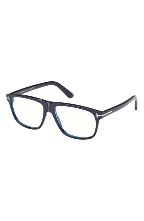 Tom Ford 56mm Pilot Blue Light Blocking Glasses In Deep Blue/t Logo