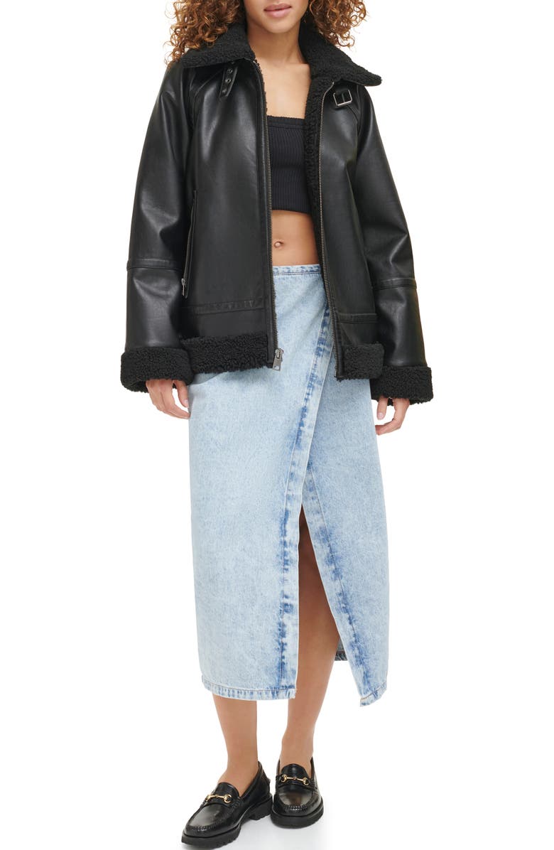 Levi's<sup>®</sup> Relaxed Faux Shearling & Faux Leather Aviator Jacket, Alternate, color,