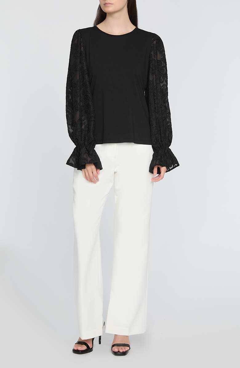 Elie Tahari The Mavea Mixed Media Top, Alternate, color, Noir Black