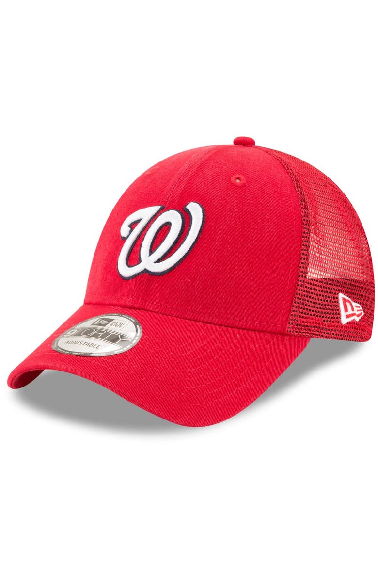New Era Men's New Era Red Washington Nationals Trucker 9FORTY Adjustable Snapback Hat, Main, color, Red