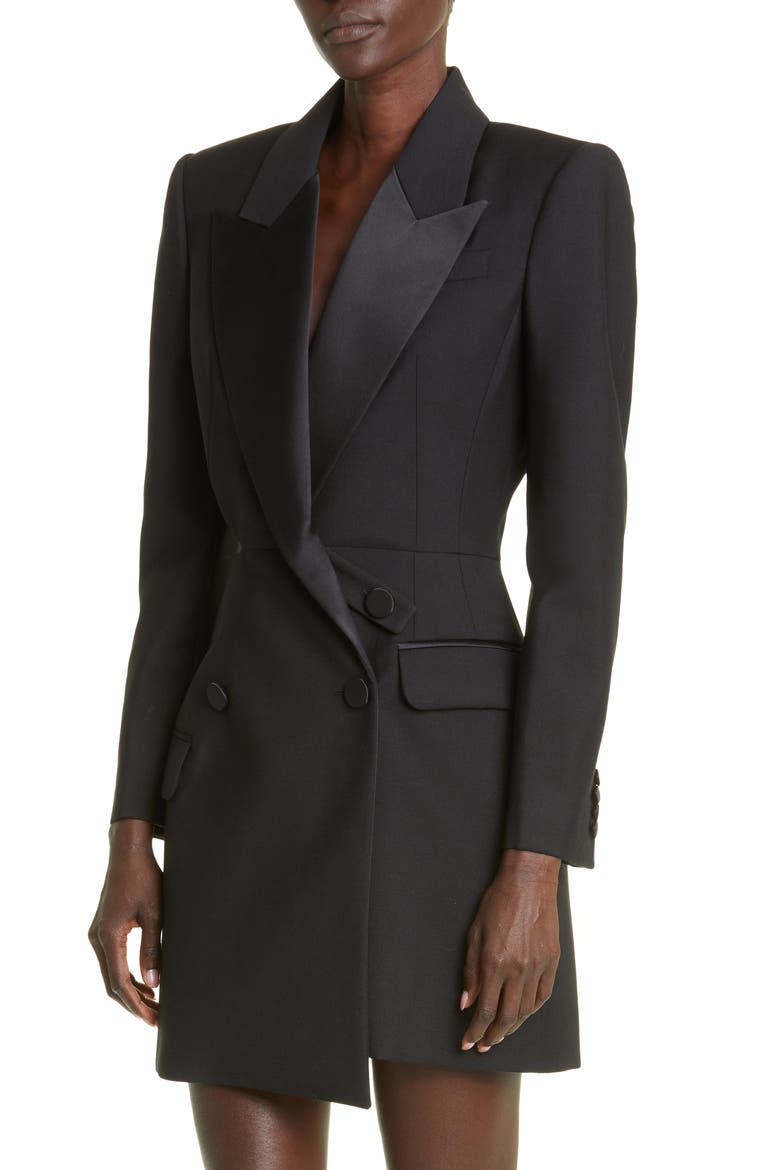 Slash Detail Wool Blend Tuxedo Minidress, Alternate, color, BLACK