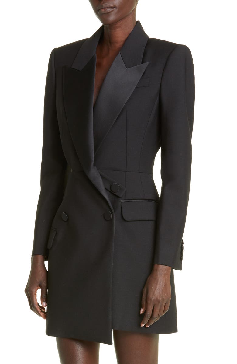 McQueen Slash Detail Wool Blend Tuxedo Minidress, Alternate, color,