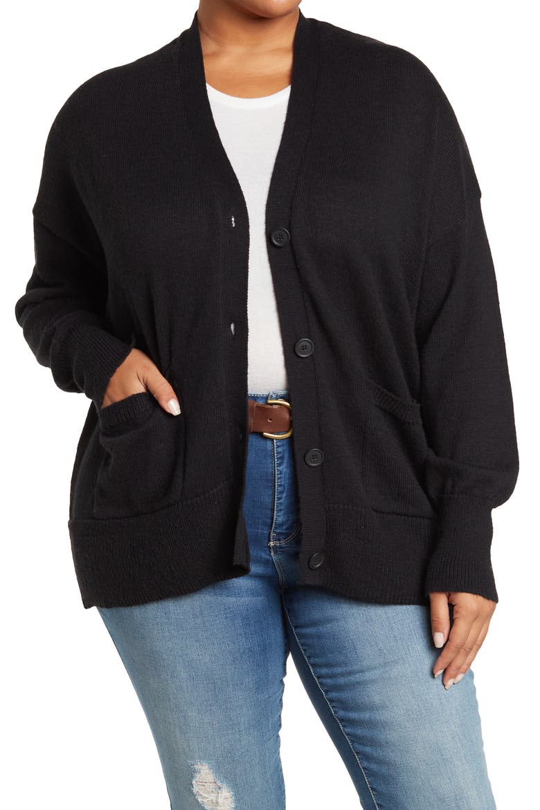 V-Neck Button Front Pocket Cardigan, Main, color, BLACK