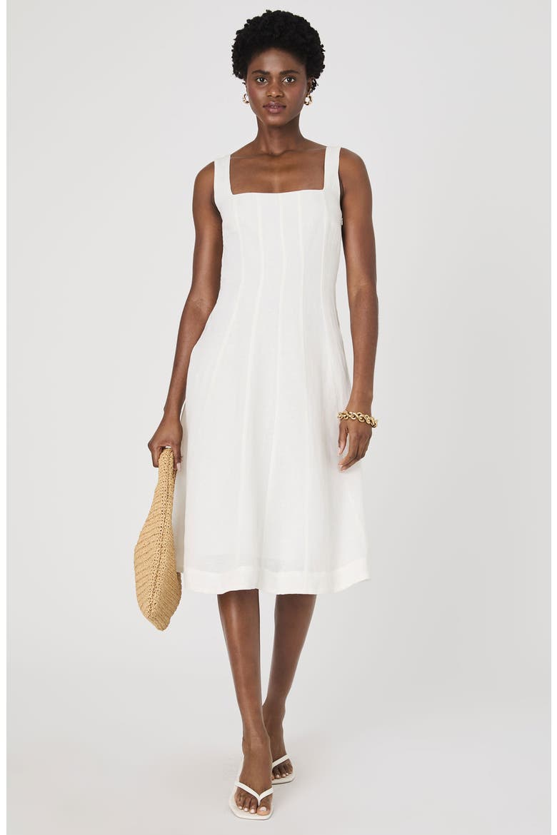 Birdie Linen Blend Midi Dress, Alternate, color, SUMMER WHITE