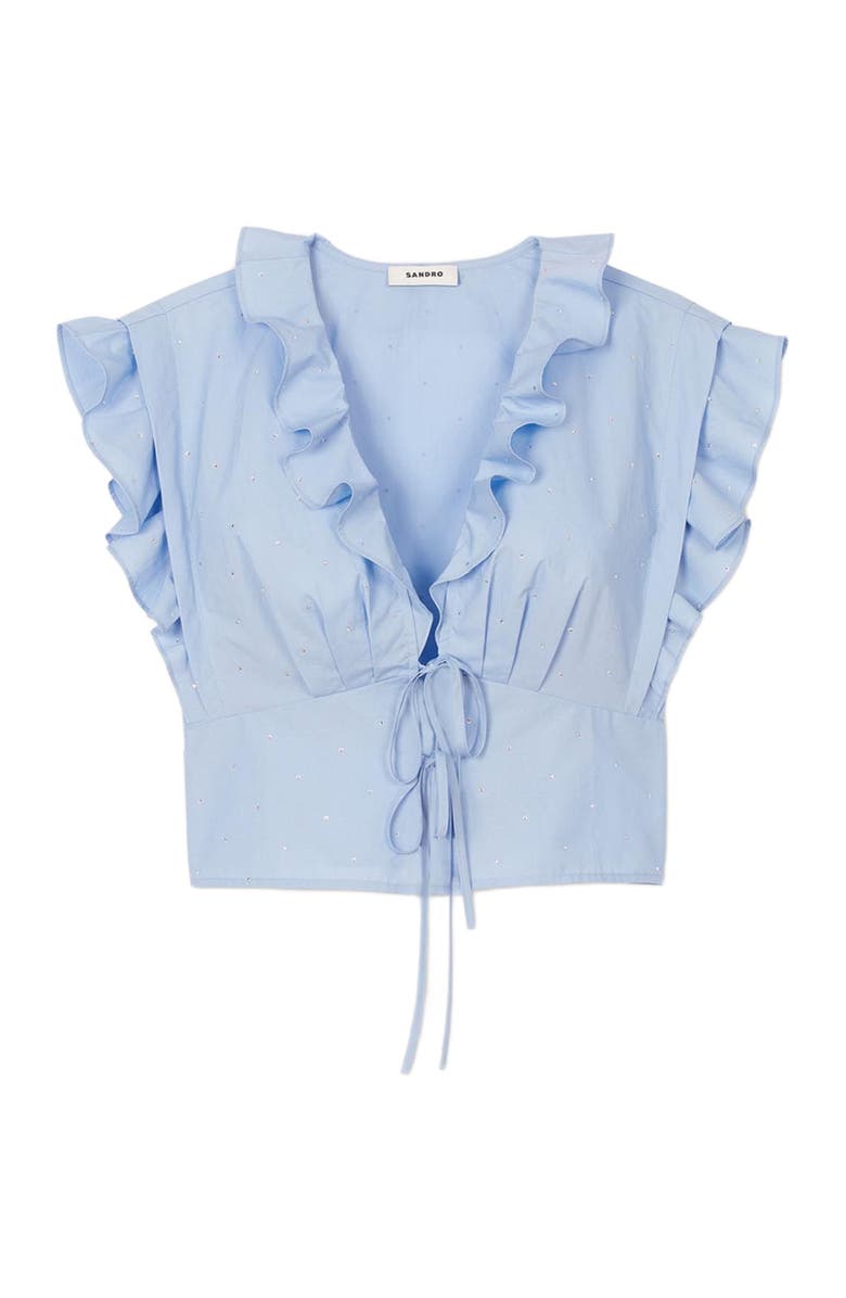 SANDRO Rhinestone ruffle top, Alternate, color,