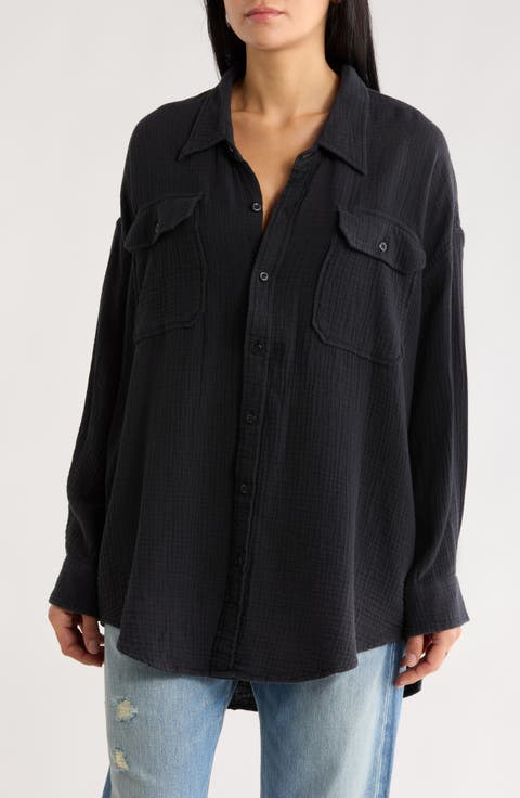Utility Cotton Gauze Button-Up Shirt